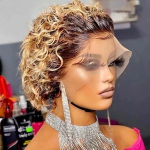Pixie Cut Wig Short Bob Curly Lace Frontal Human Hair Wig Transparent Front Lace